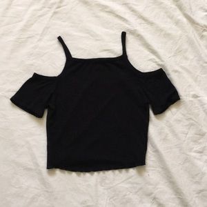 Black off the shoulder spaghetti strap top